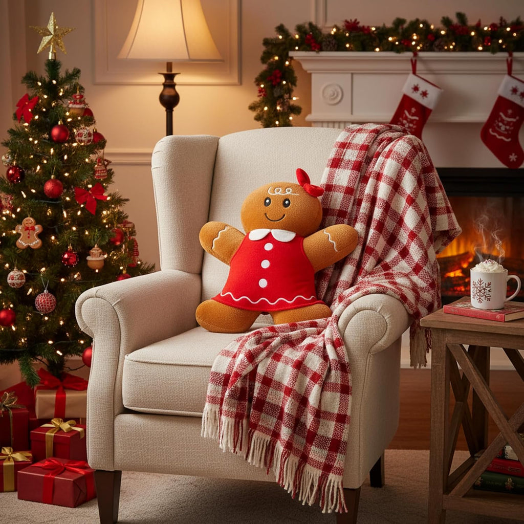 Poen - 4 almohadas de peluche de 10 pulgadas con diseño de hombre de