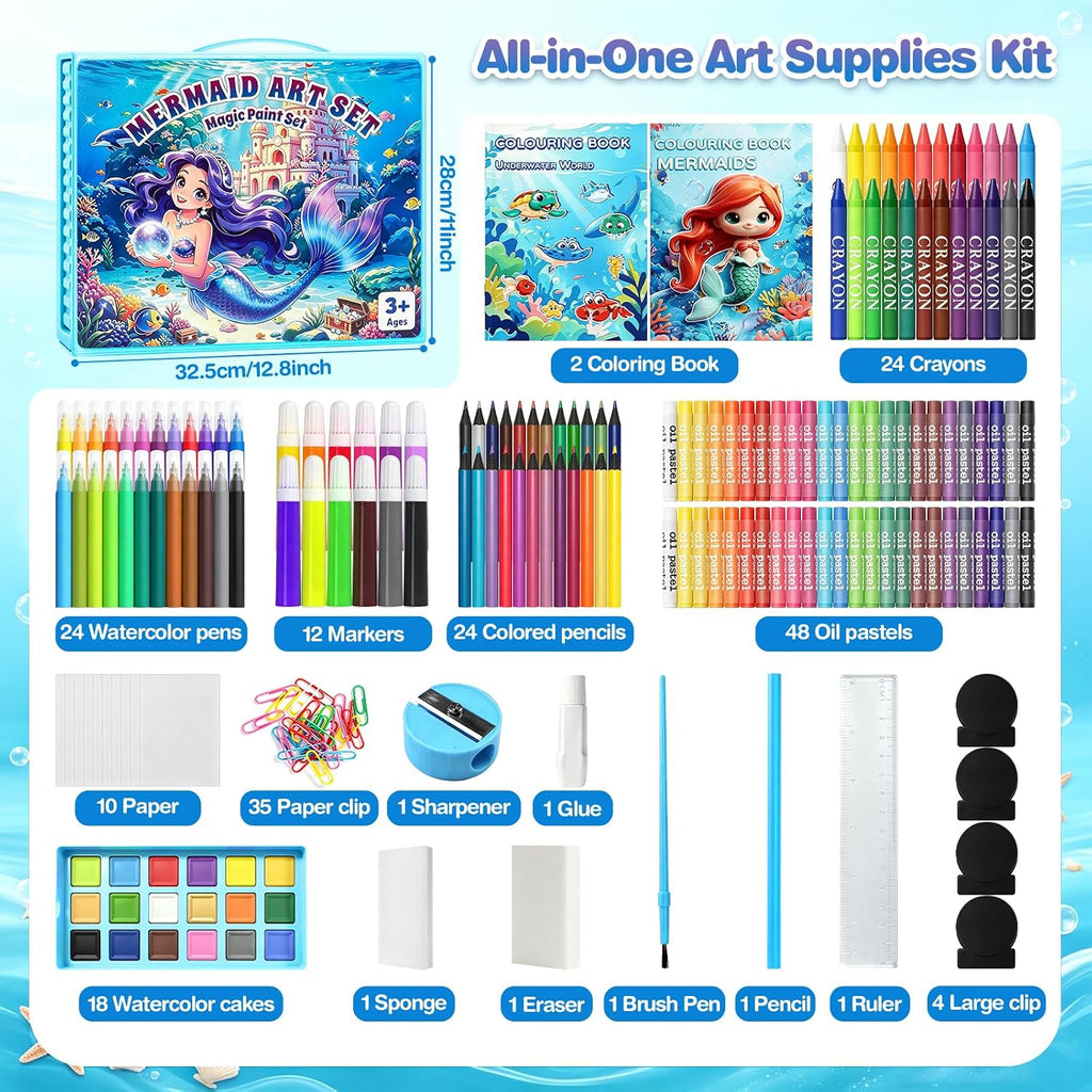 Kit de dibujo de sirena de 208 piezas, regalo para niñas y niños