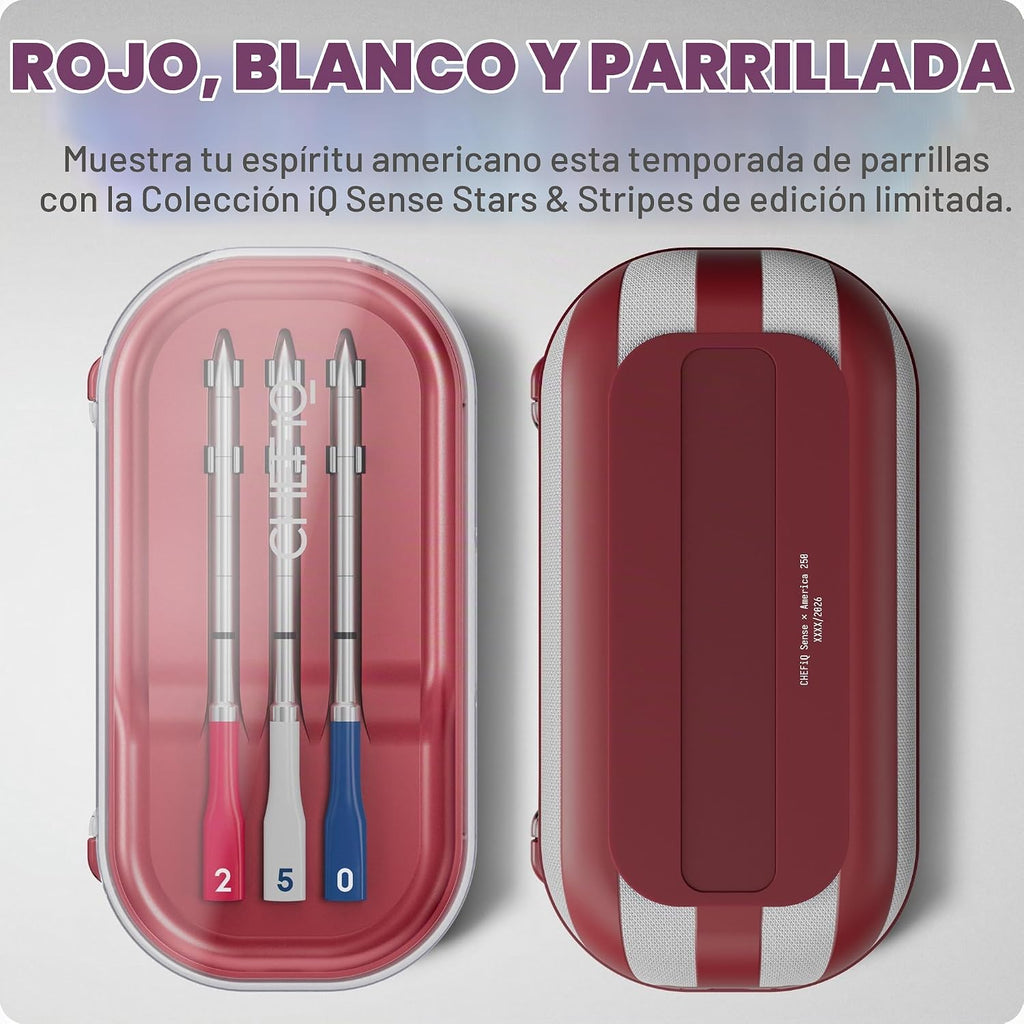 CHEF iQ Sense | USA 250 Limited Edition | Termómetro inalámbrico inteligente para carne azul rojo blanco | 3 sondas ultrafinas | Rango ilimitado WiFi | Seguro de 1000 °F | Barbacoa, parrilla, horno