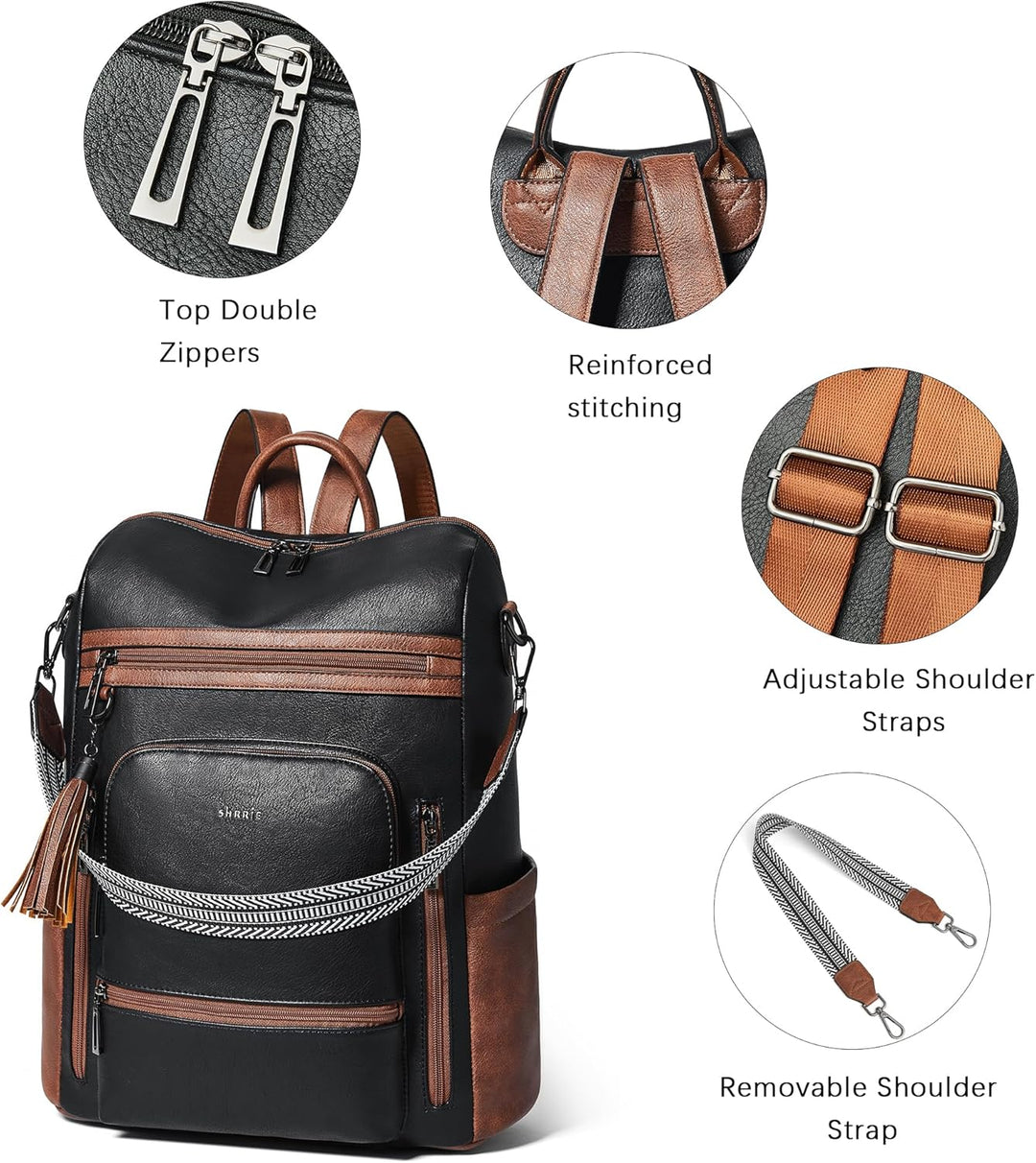 Shrrie - Mochila de cuero vegano para laptop para mujer de 14 pulga...