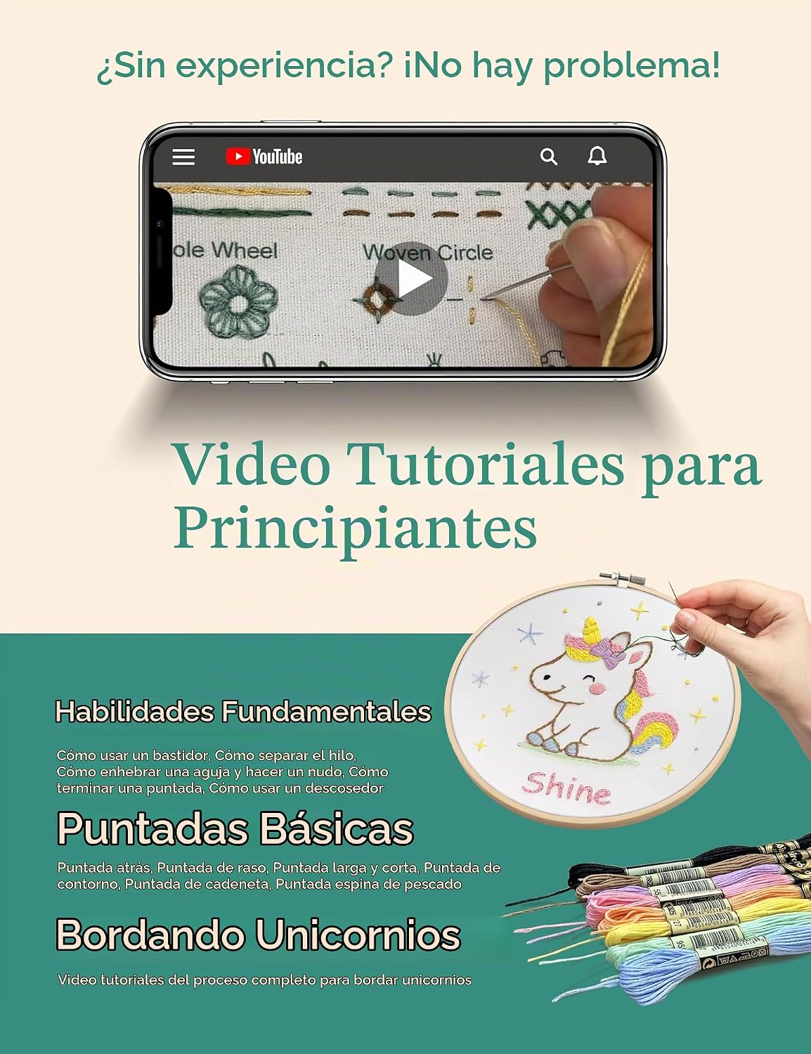 Bradove Kit de bordado de unicornios para principiantes con patrones