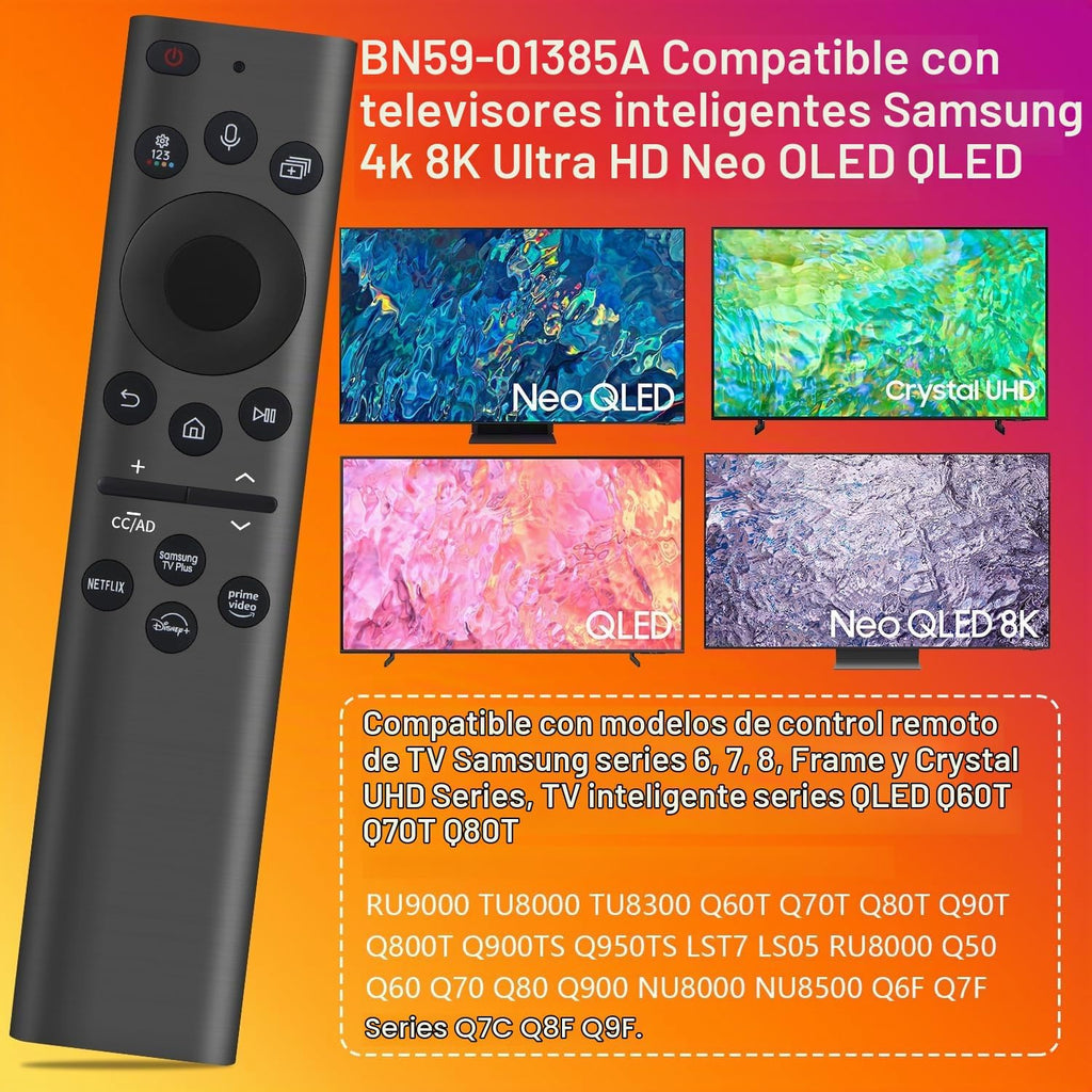 BN59-01385A Control remoto para Samsung Smart TV, solar y USB-C recargable, reemplazo universal para televisores inteligentes Samsung 2019-2026 con control de voz, botones de acceso directo