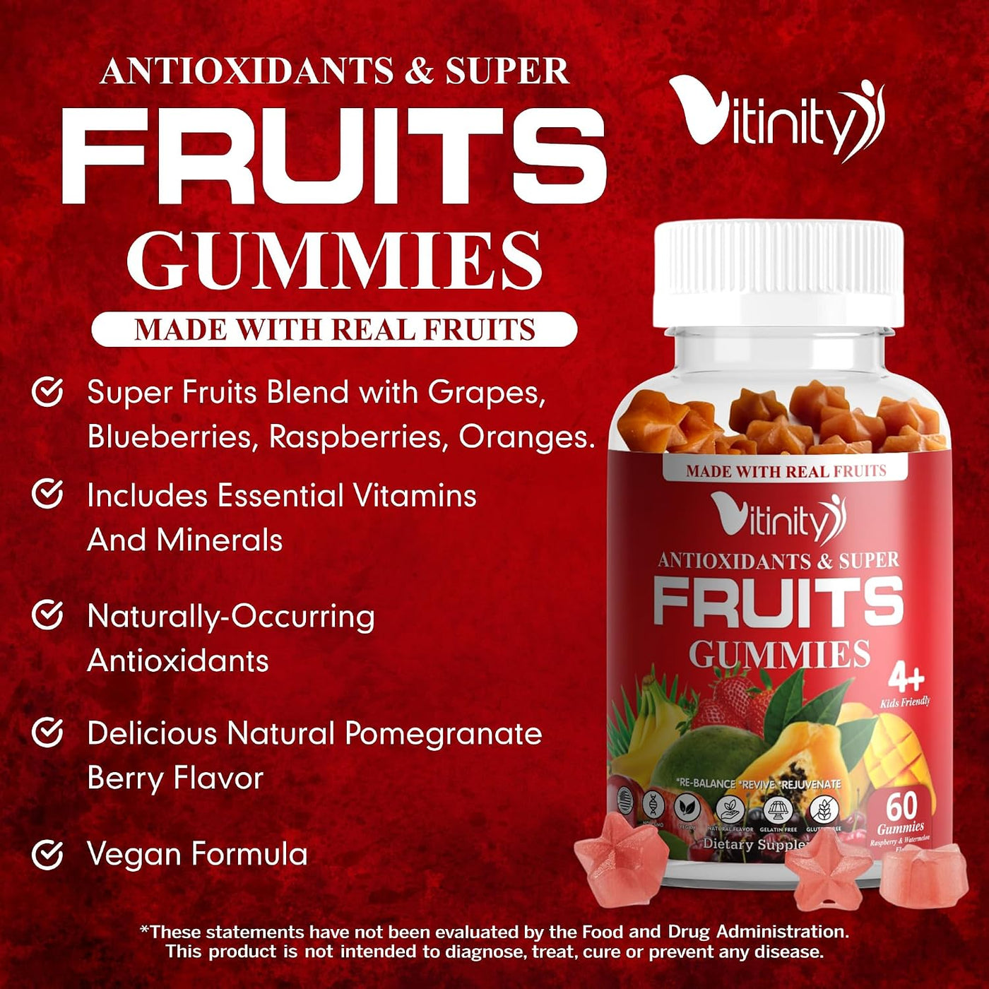 VITINITY Hecho con frutas reales y gomitas vegetales reales, suplem...