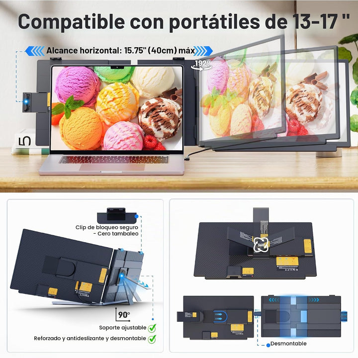 Extensor de pantalla para portátil mejorado, monitor portátil dual...