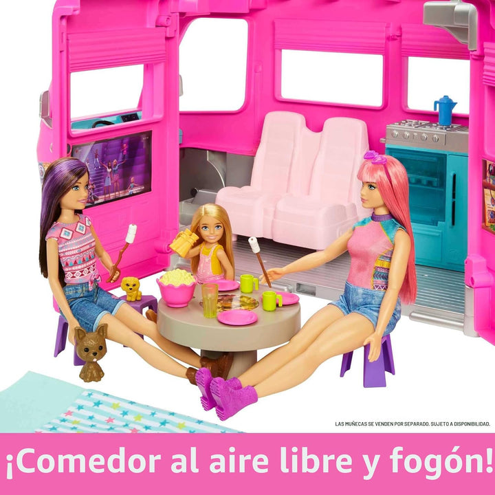 Barbie Camper, juego de muñeca con 60 accesorios, tobogán de 30 pul...