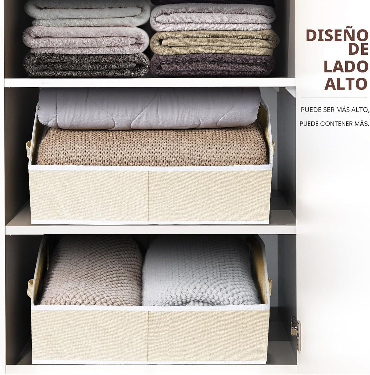 Contenedores organizadores de almacenamiento de cubos – Paquete de 6 cestas de tela para organizar, cesta de almacenamiento grande para estantes, organizadores de armario para juguetes, ropa, toallas (beige)