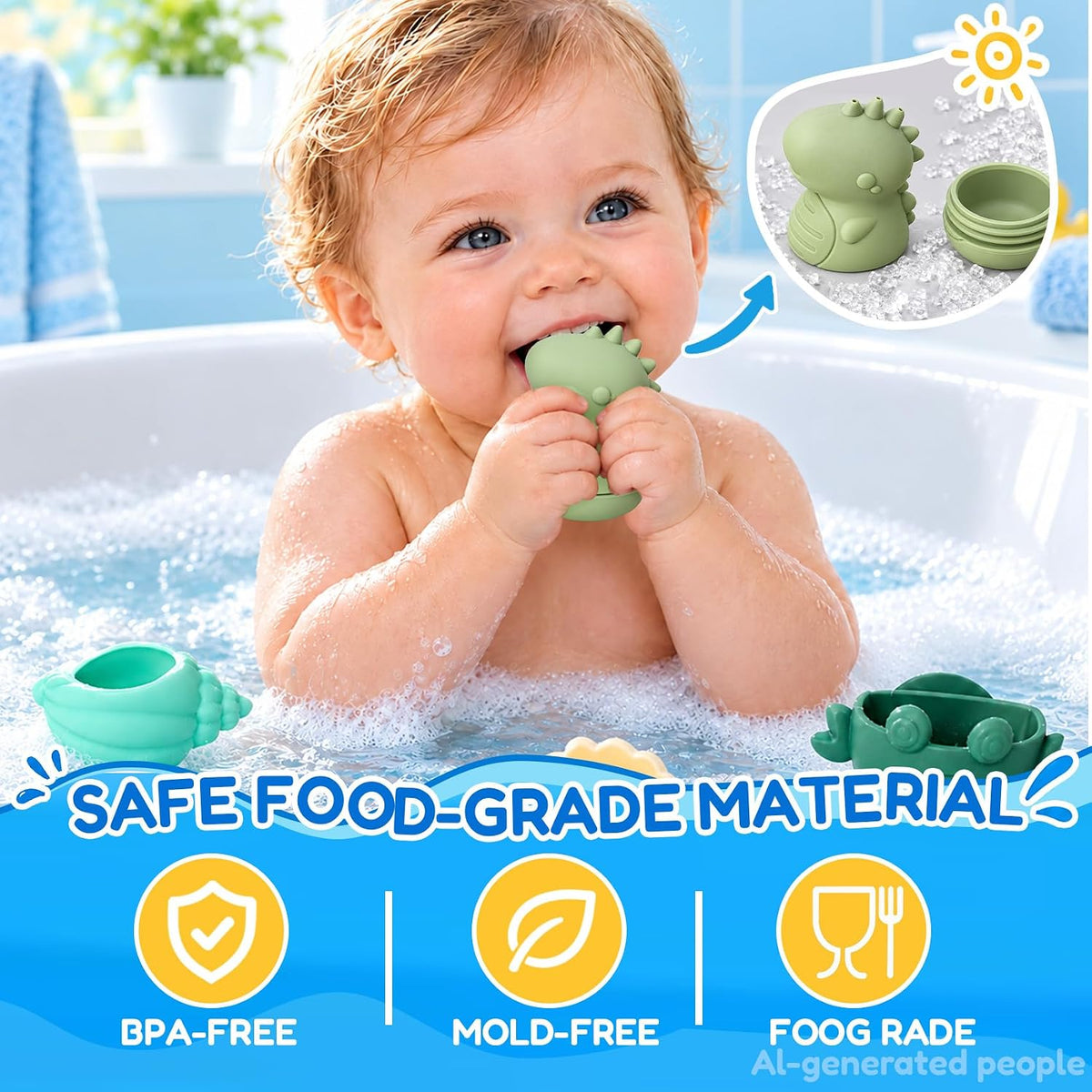 Set de Juguetes de Baño para Bebés, Juguetes de Baño Libres de Moho 6 piezas para 6 Meses a Niños Pequeños