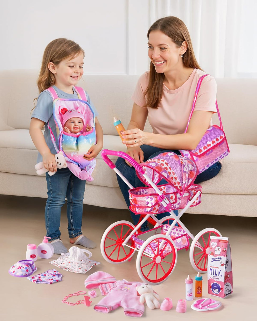 BABESIDE Cochecito de muñeca y accesorios Muñeca de bebé