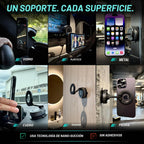 Clutch-X™ Black - Soporte de teléfono con ventosa para iPhone con ventosa para iPhone, soporte de teléfono de ventana para viajes, soporte magnético de teléfono de vacío de 360° para automóvil, soporte magnético para teléfono con ventosa