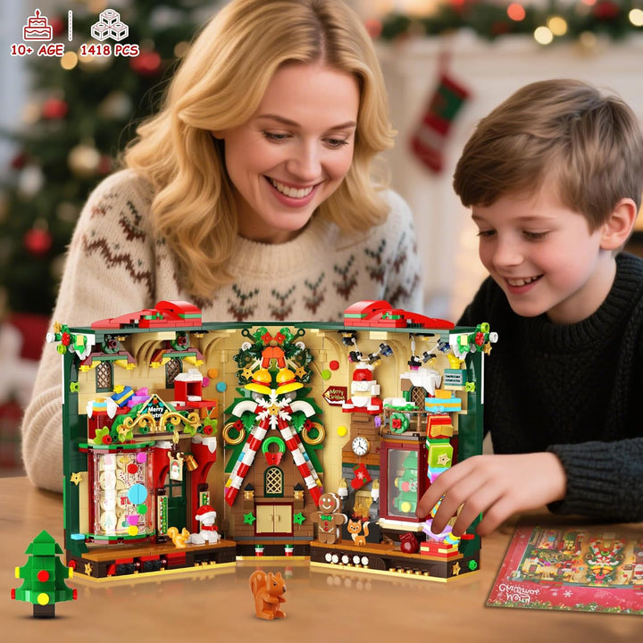 Juego de construcción de rincón de libro de Navidad con