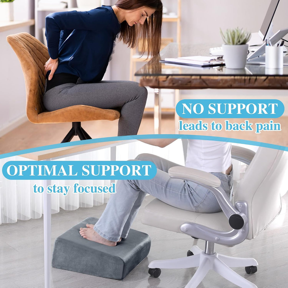 Lámpara Reposapiés para debajo del escritorio, reposapiés ergonómico de oficina con 3 alturas ajustables, reposapiés de espuma viscoelástica de alta densidad para el hogar, viajes, avión con funda lavable