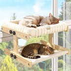 XiaZ Percha para gatos con ventana para gatos, cama interior para ventana, marco de madera ajustable, observación de aves, tomar el sol, ahorro de espacio, doble capa de 18 x 16 x 10 pulgadas (se recomienda razas pequeñas)