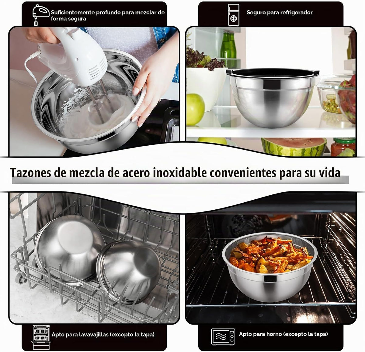 P&P CHEF Juego de tazones de metal con tapas, tapas herméticas y color