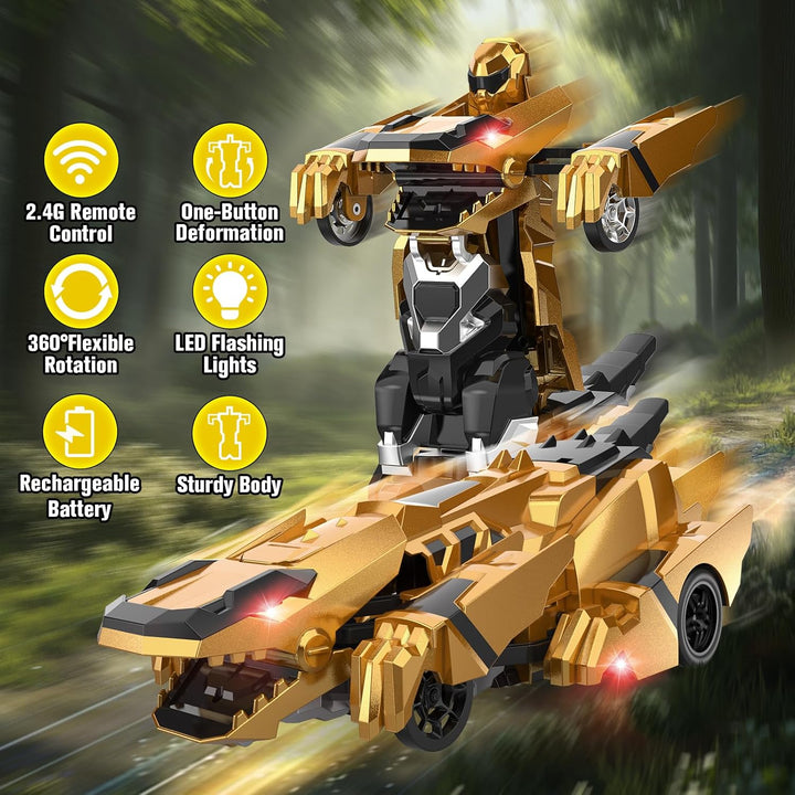 Kroyedfuw Coches de control remoto de dinosaurio, robot transformad...