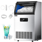 EUHOMY Máquina de hielo comercial, 120 libras/24 horas, máquina de hielo de acero inoxidable debajo del mostrador con filtro de agua, contenedor de almacenamiento de 33 libras, 45 cubos en 8-12