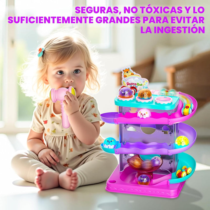 Bola rodante 2 en 1 y pista de carreras de rampa de coche para niño...