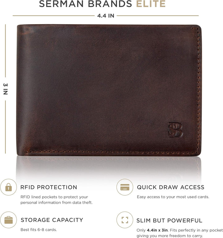 SERMAN BRANDS Mens Slim Bifold Wallet RFID Blocking Minimalist Fron...