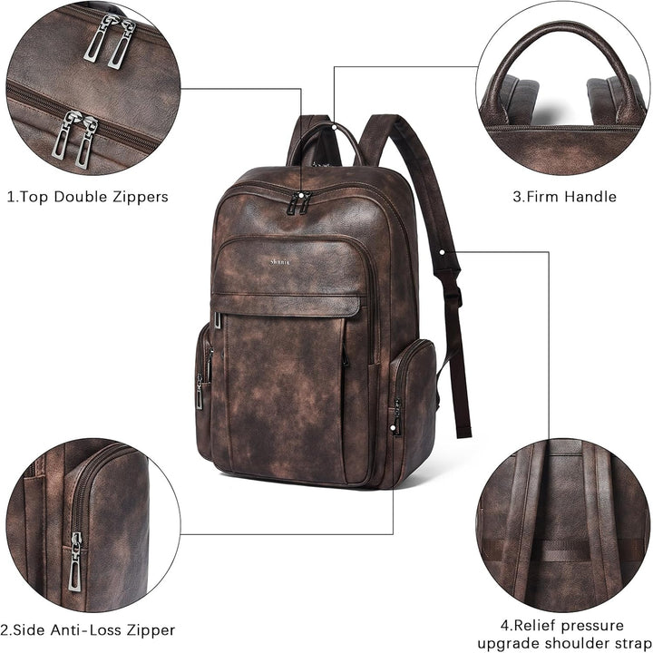 Shrrie Mochila de cuero para computadora portátil para mujer con 17...