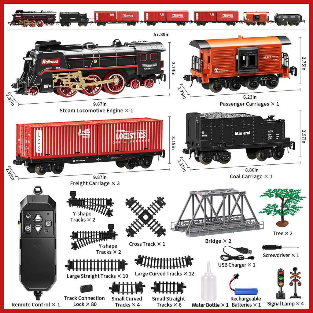 Juego de tren grande con control remoto, humo de 3 vías
