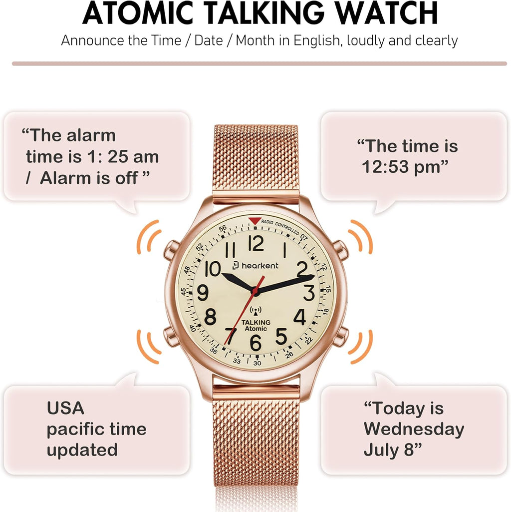 Hearkent Reloj atómico parlante para mujer, alto y claro, en inglés para personas mayores, ciegas, visualmente impariadas, regalo exquisito y elegante, 2004L