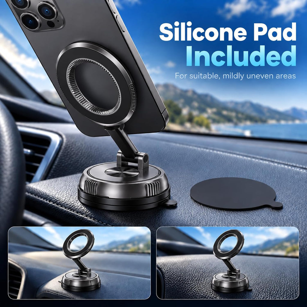 Soporte magnético para teléfono de coche compatible con MagSafe, soporte plegable de aleación de zinc, ajuste de 4 ejes para tablero y parabrisas para iPhone 18-12