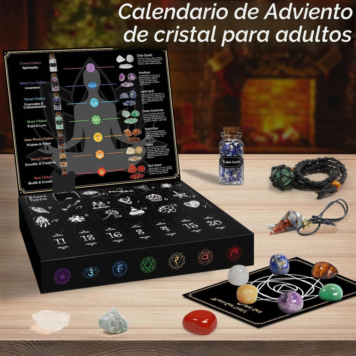 24 piezas de calendario de Adviento de cristal curativo 2026