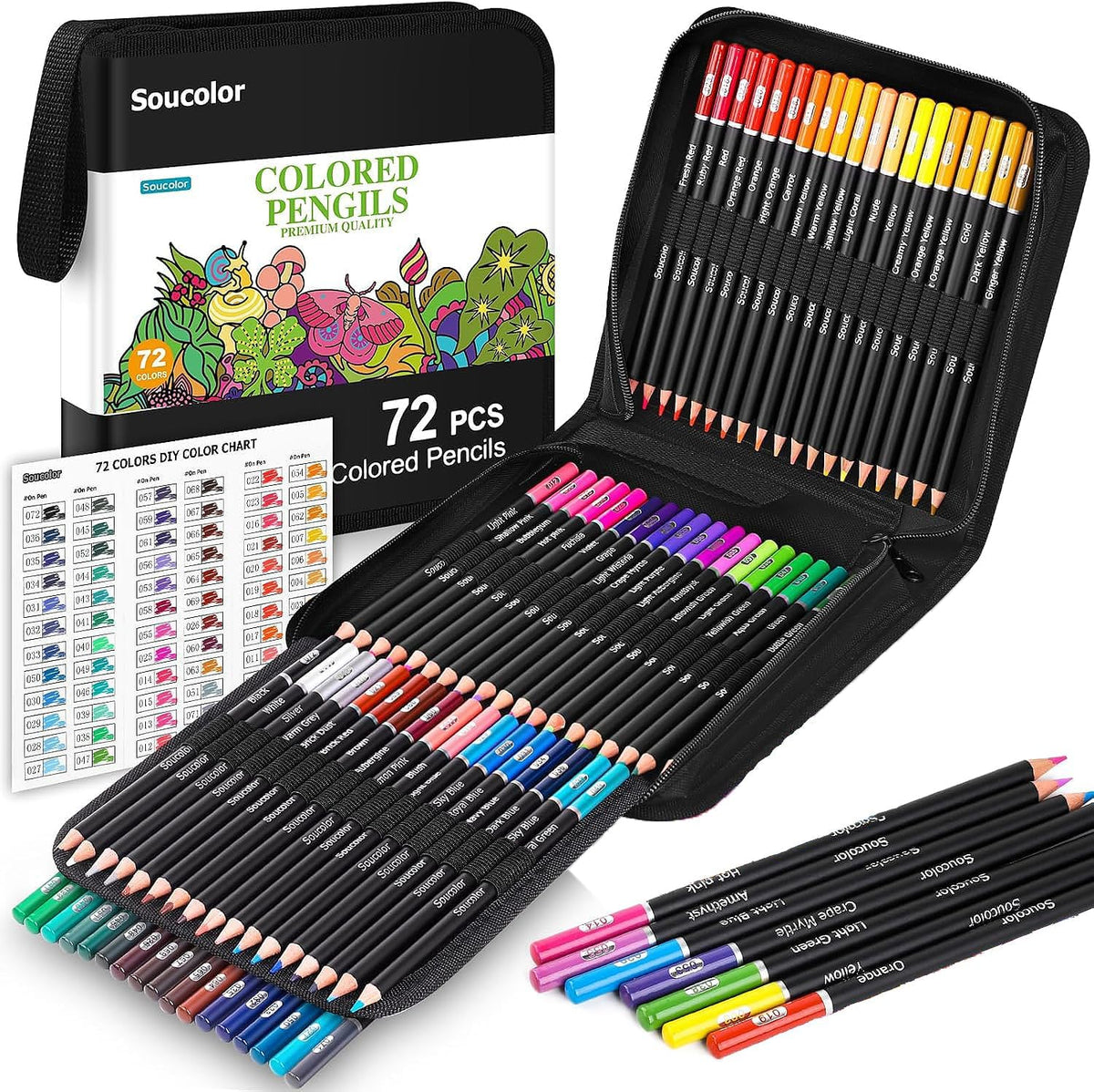 Soucolor Juego de lápices de colores de 72 colores, núcleo suave para