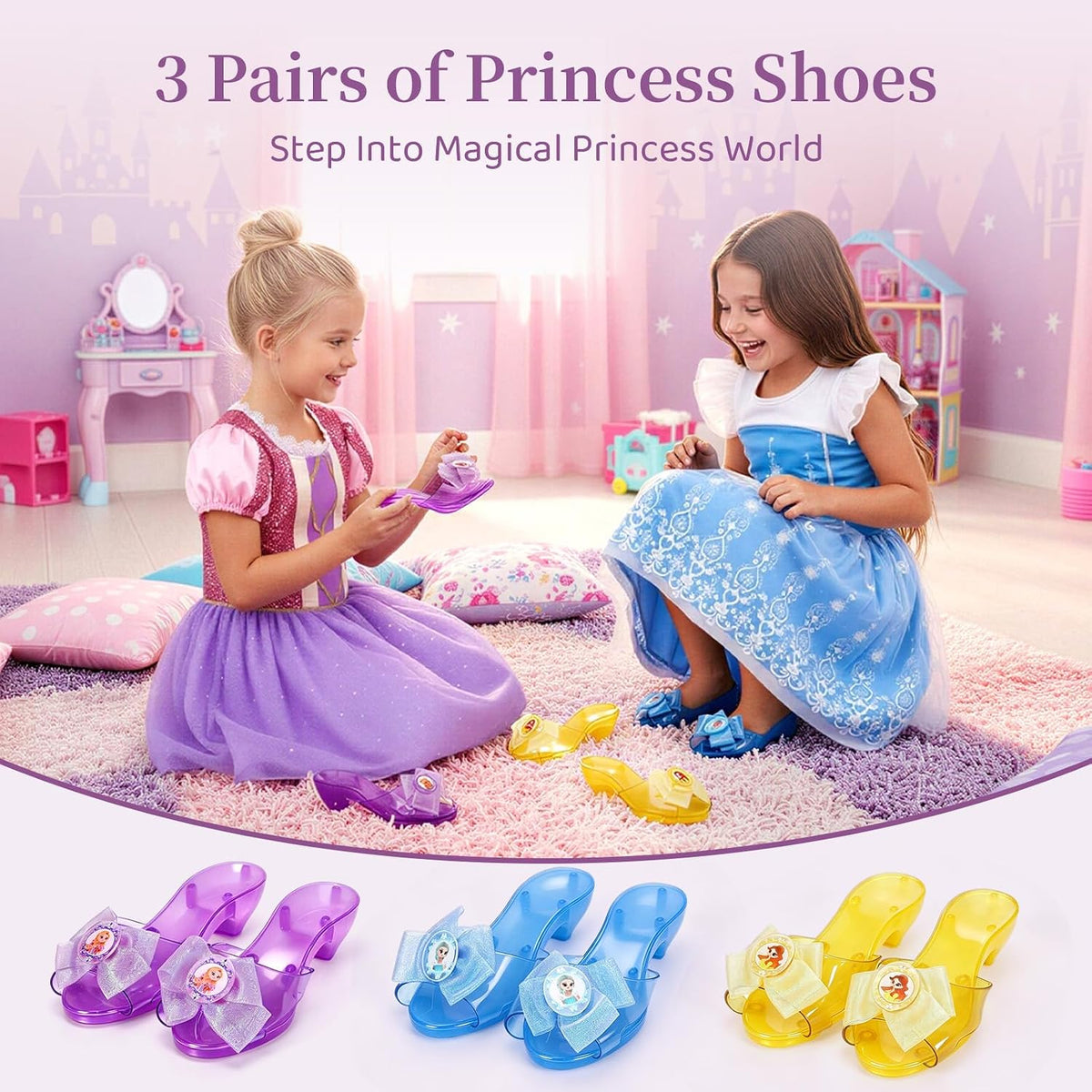 Meland Vestido Princesa para Niñas con Zapatos y Juguete, Regalo para Niñas de 3, 4, 5 y 6 años