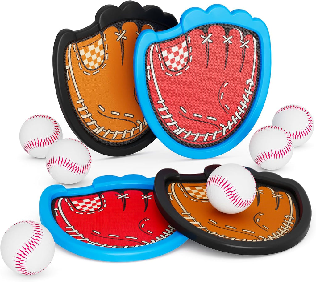 Juego de lanzamiento y atrapada para niños, paquete de 4 guantes de béisbol