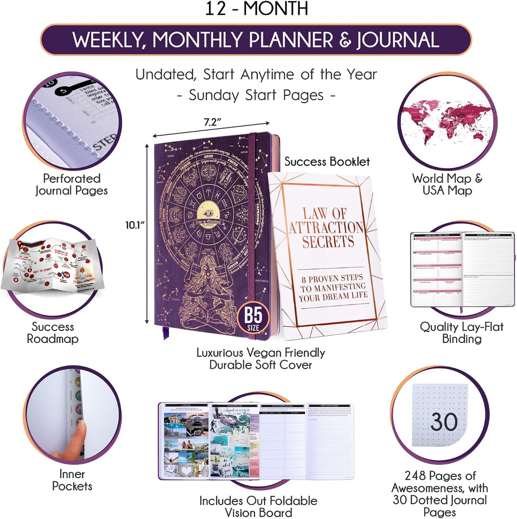Life Planner Deluxe - Agenda de manifestación semanal y mensual sin fecha