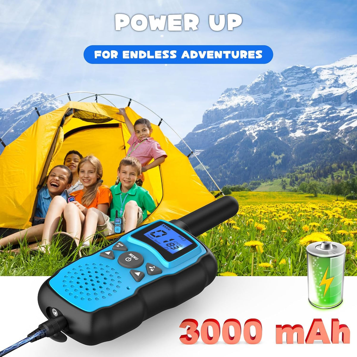 Wishouse Walkie Talkies para niños recargable, Azul Verde Amarillo