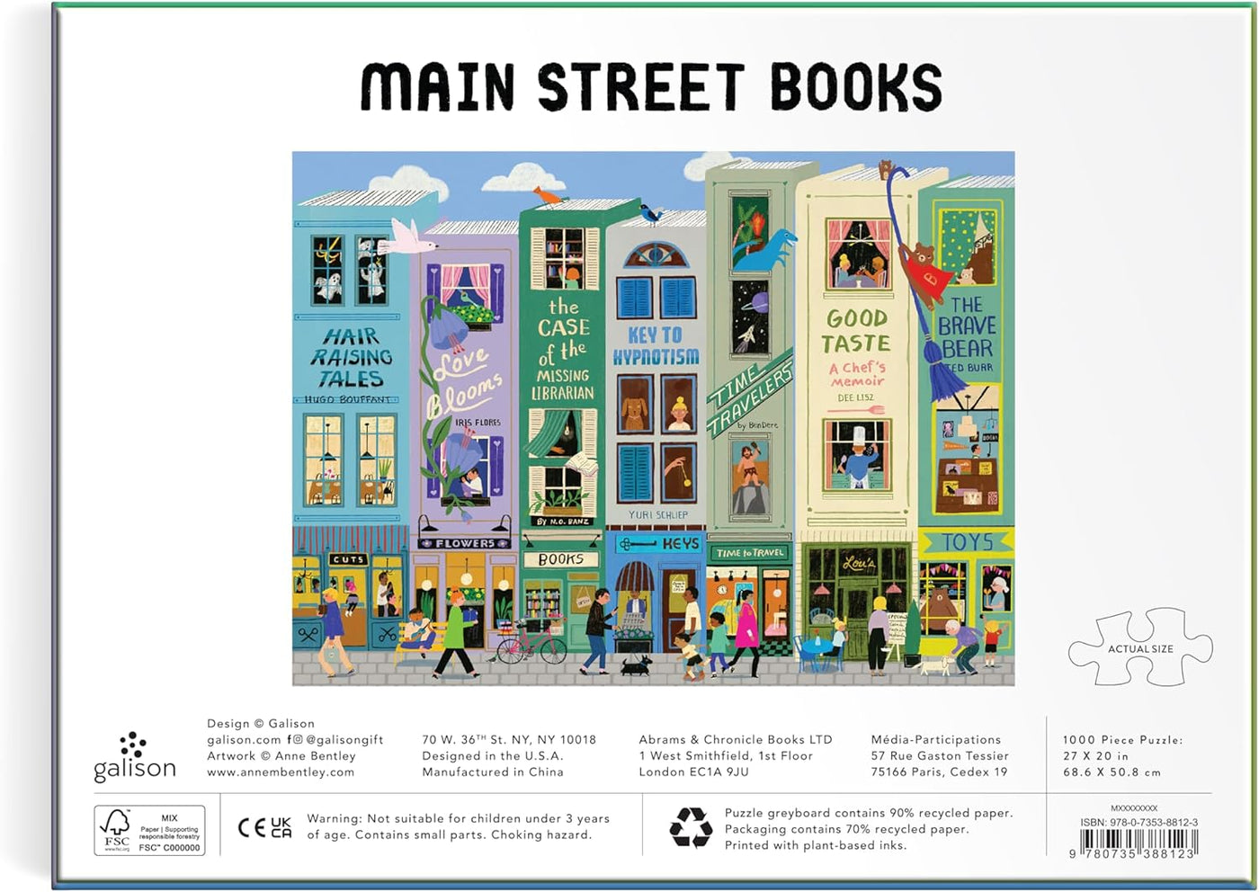 Galison Main Street Books - Rompecabezas de 1000 piezas con hermosas obras de arte de un vecindario temático de libro