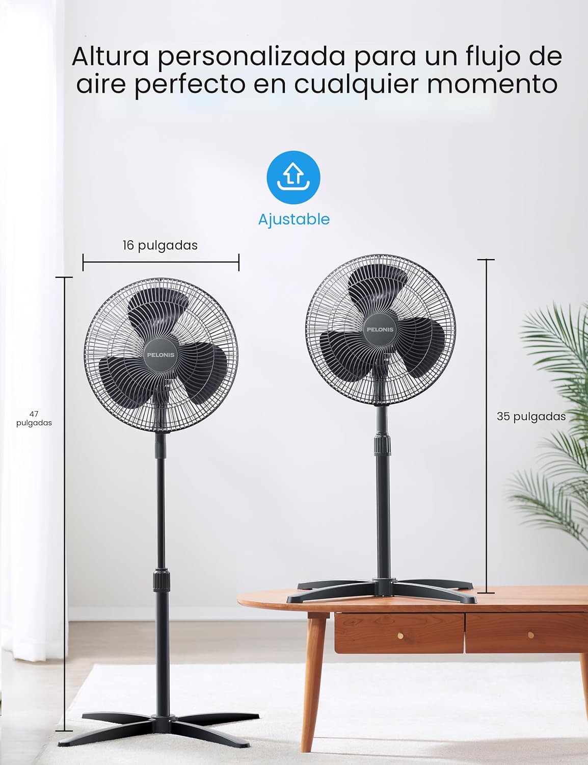 PELONIS Ventilador de pedestal oscilante ajustable de 16" para...