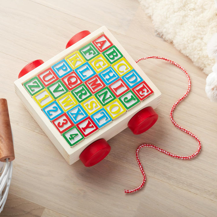 Melissa & Doug Carro de Bloques de Madera Clásico ABC, Juguete Educativo con 30 Bloques de Madera Maciza de 1 Pulgada, Multicolor