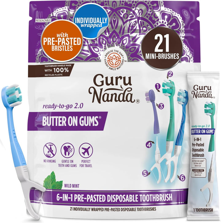GuruNanda Cepillo de dientes desechable listo para usar de 6 en 1,...