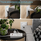 Regleta con USB, HUNIAN Cable de Extensión con Enchufe Plano, 5Ft, Blanco