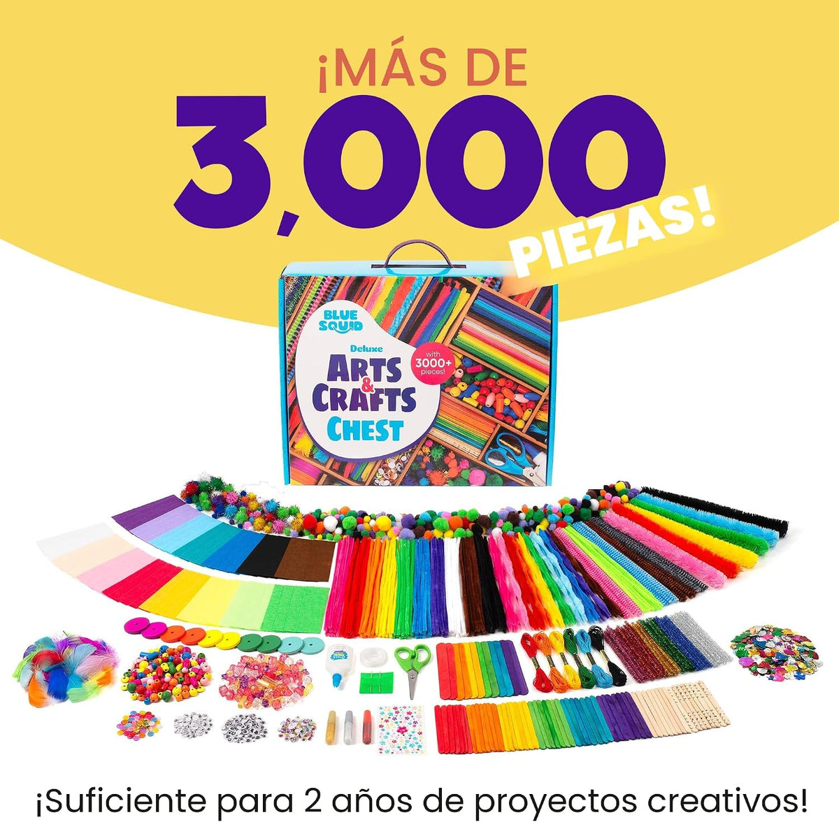 Blue Squid Más de 3000 piezas de suministros de arte y manualidades para niños | Caja de kit de manualidades para niños de 4 a 5, 4 a 8, 6 a 8, 8 a 12 | Suministros y materiales para manualidades, juego de manualidades, caja de arte, regalos para niñas y