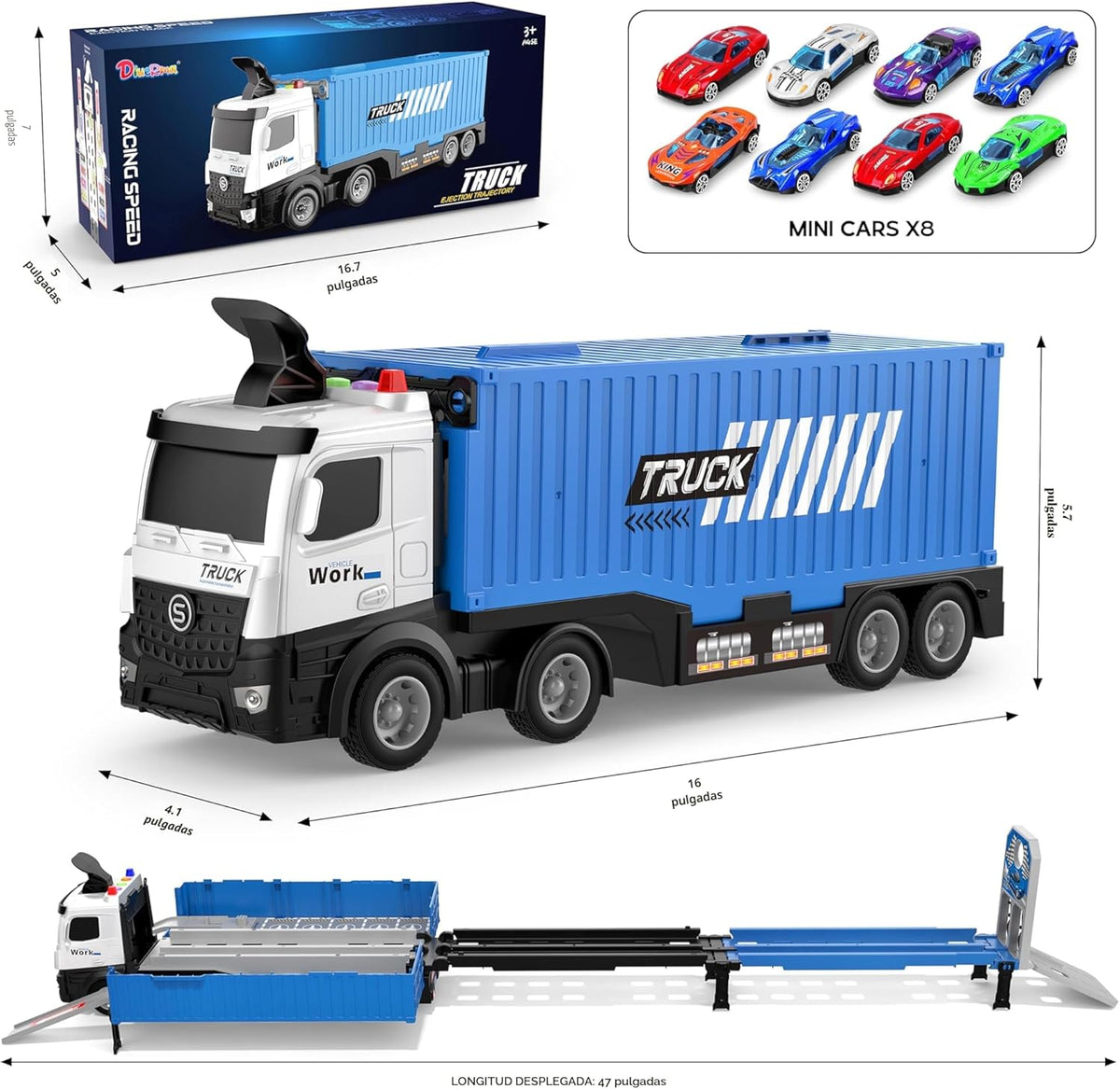 Camión Transportador de Pista de Carreras Juguetes para Niños Pequeños, Azul