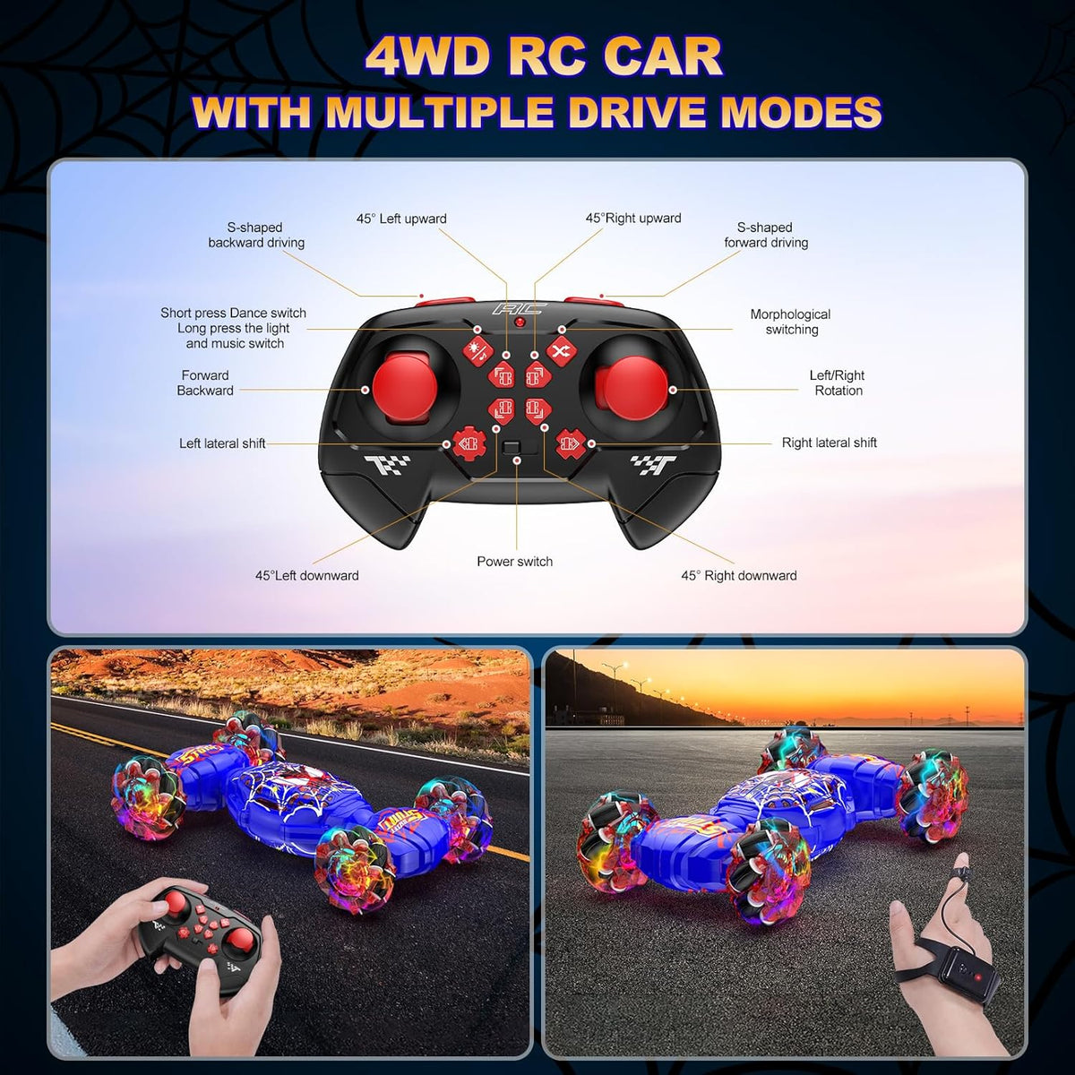Auto de control remoto, auto de acrobacias RC con detección de gest...