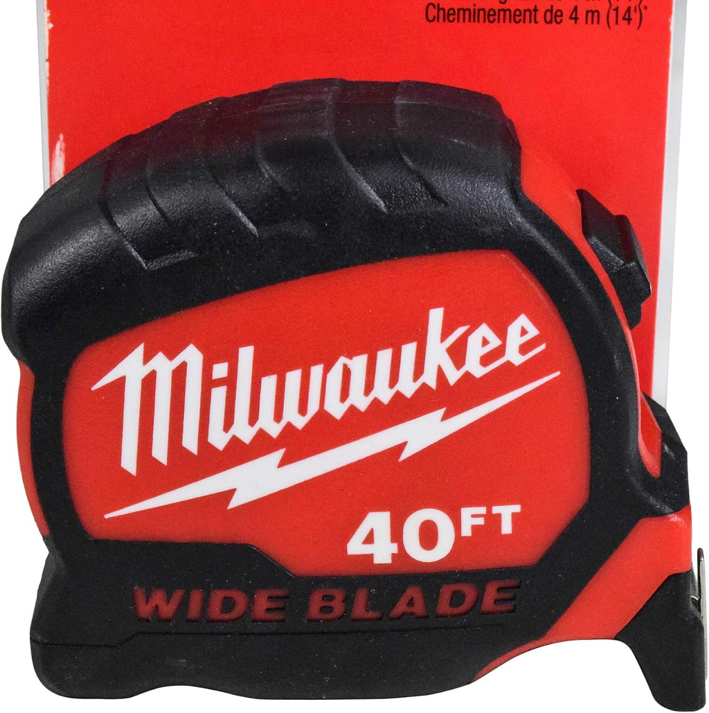 Milwaukee 48-22-0240 Cinta métrica de hoja ancha de 40 pies x 1.3 pulgadas (paquete individual)