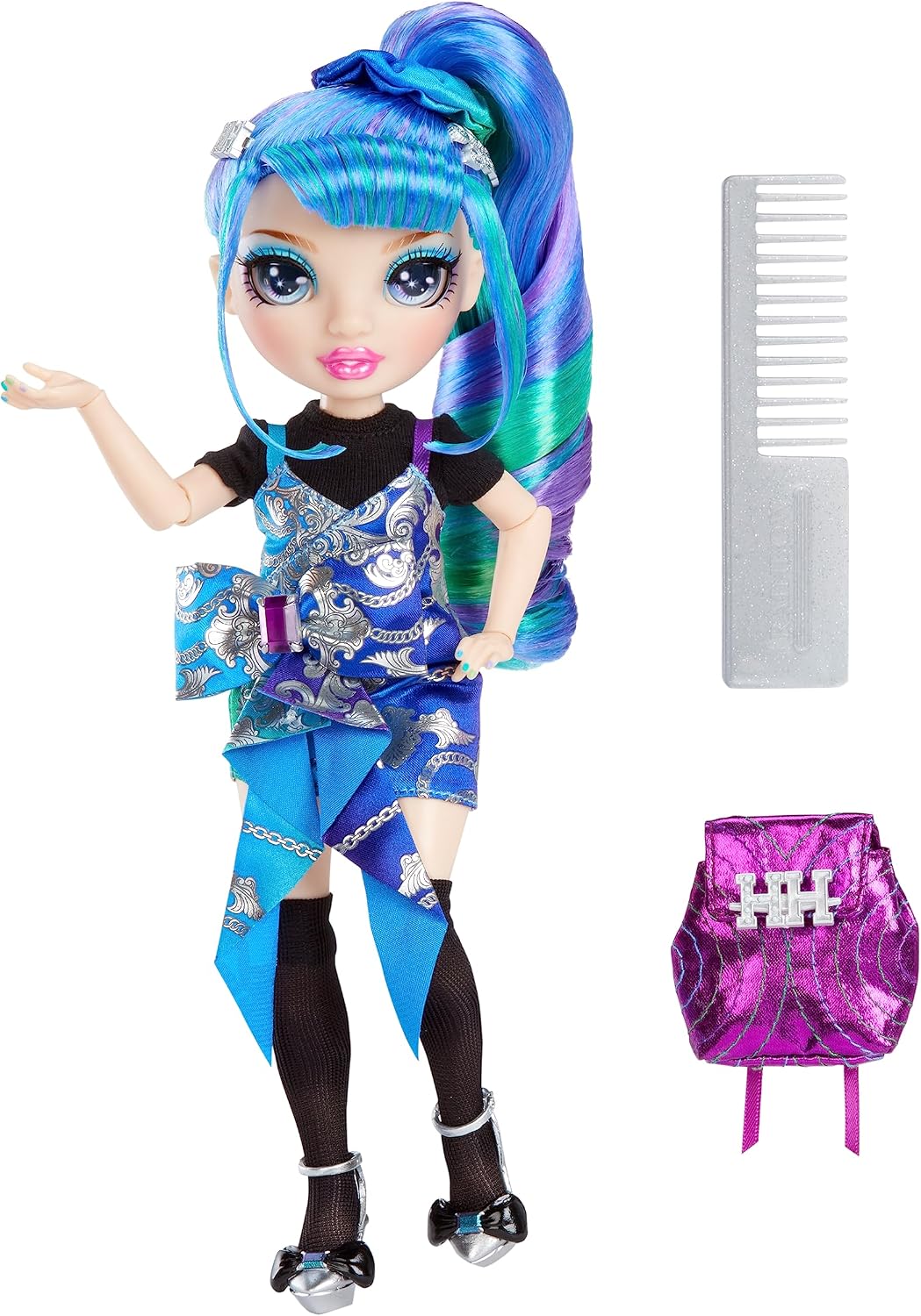 Rainbow High Junior High Edición Especial Holly De'Vious - Muñeca de moda azul y verde de 9 pulgadas con accesorios y mochila suave de apertura/cierre. Gran regalo de juguete para niños de 4 a 12 años