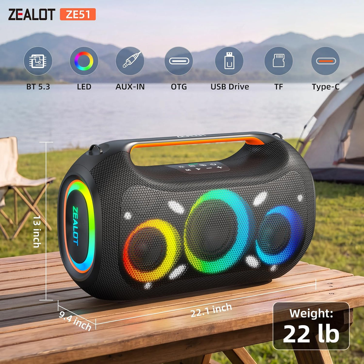 Altavoz portátil para fiestas de 420 W máximo con luces integradas, OTG, aplicación, doble emparejamiento, XBass, 48000 mAh, espectáculo de luz dinámico que se sincroniza al ritmo, ideal para playa