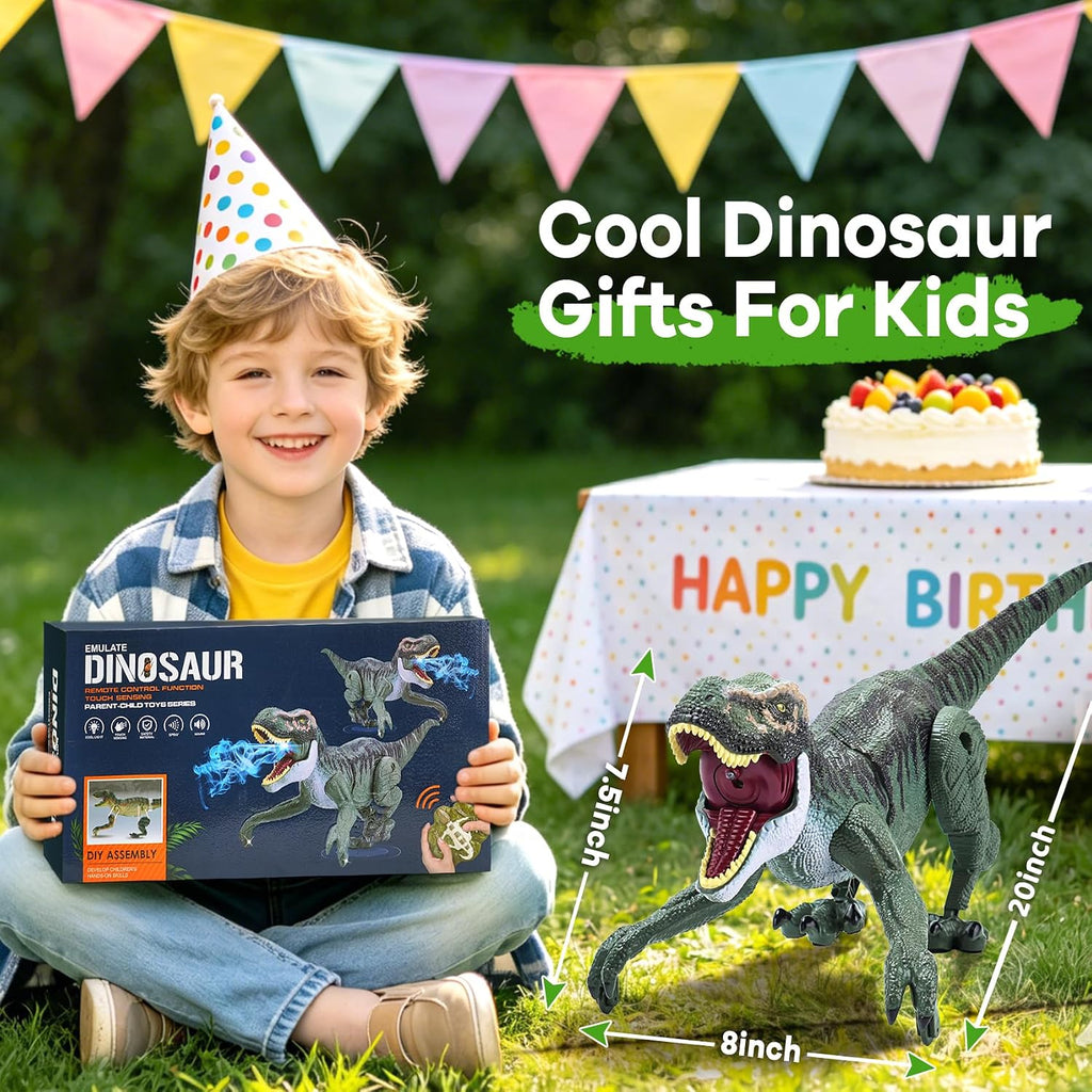 VERTOY Juguete de dinosaurio T-Rex RC gris con luz de rugido de aerosol