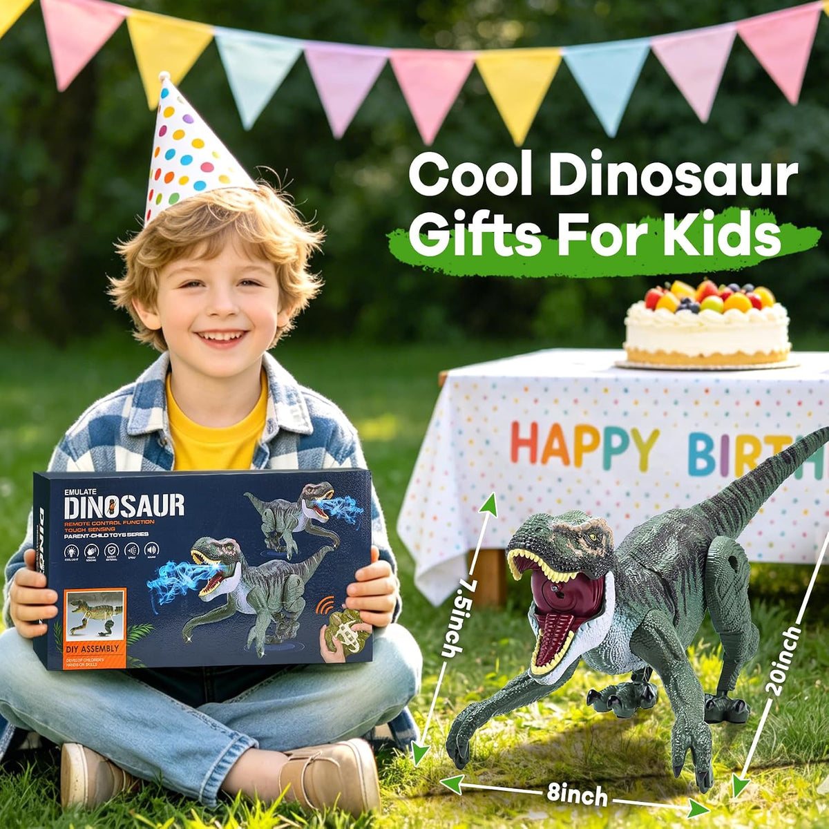 VERTOY Juguete de dinosaurio T-Rex RC gris con luz de rugido de aerosol