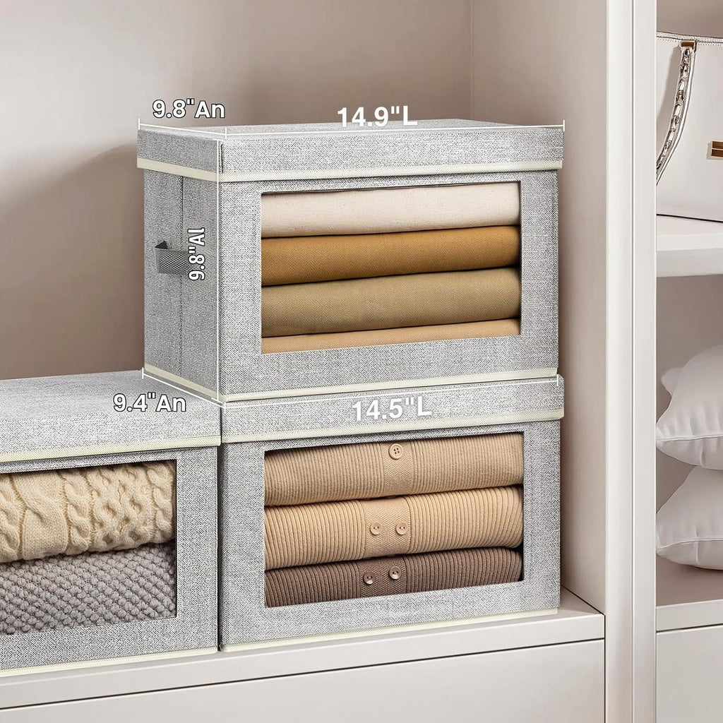 Cajas de Almacenamiento de Tela con Tapas - 3 Paquetes de Cubos de Almacenamiento con Ventana, Cajas de Almacenamiento Plegables para Estantes, Cajas de Almacenamiento para Armario para