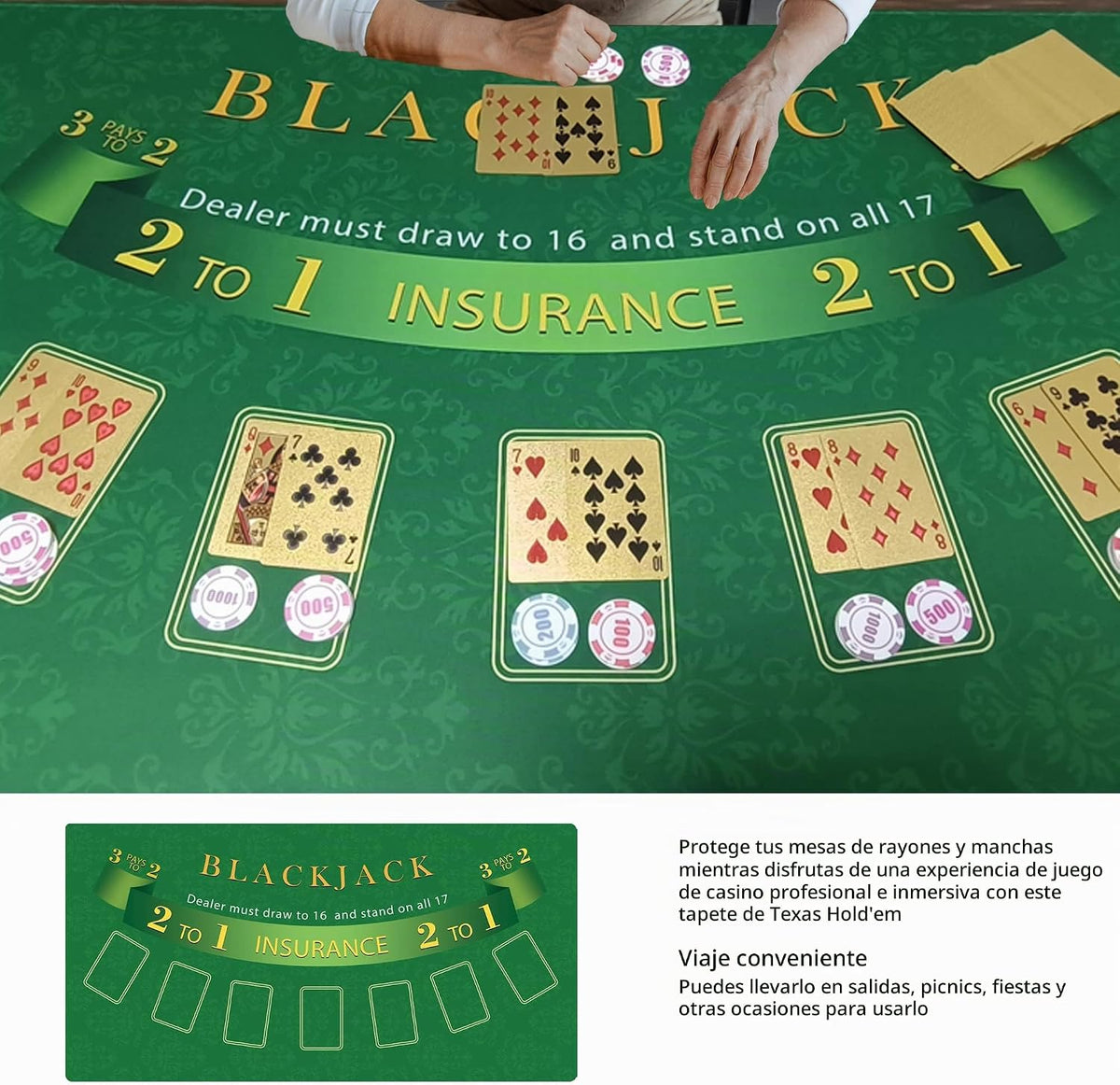 Blackjack Poker - Tapete de mesa de 47 x 23.6 pulgadas