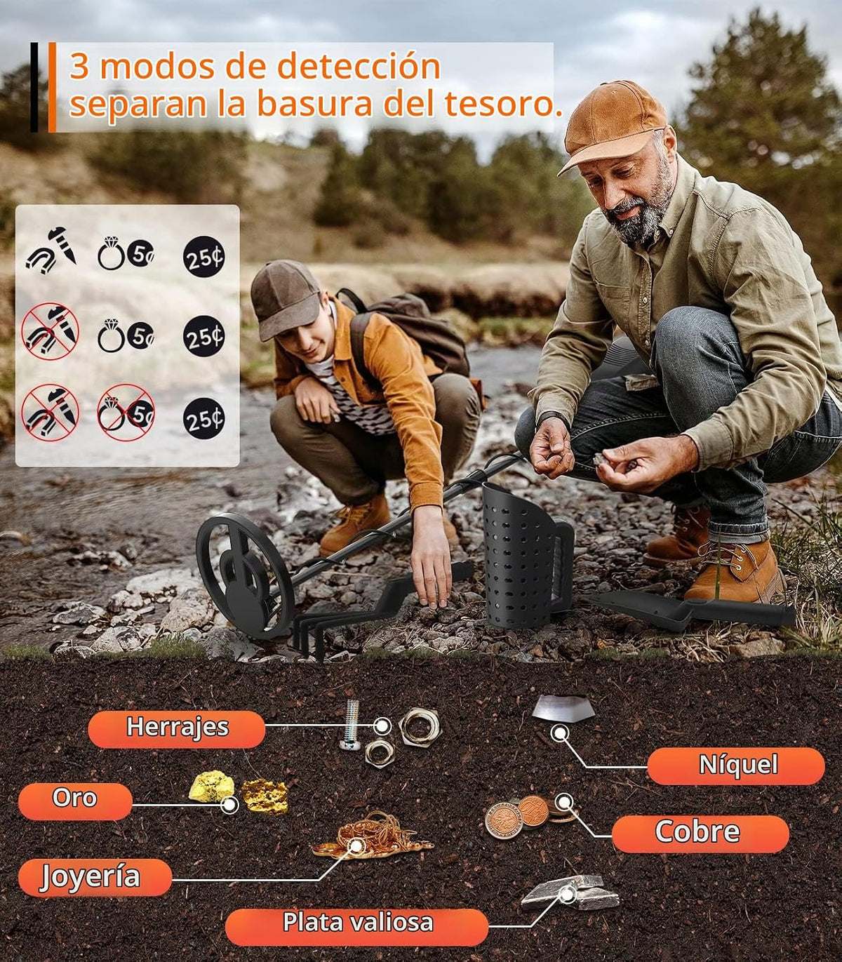 Detector de metales MD-4070 para niños, fácil de usar, divertida pantalla LCD, ligero y ajustable, detector de metales para niños, bobina impermeable de 8 pulgadas, caza de playa/patio