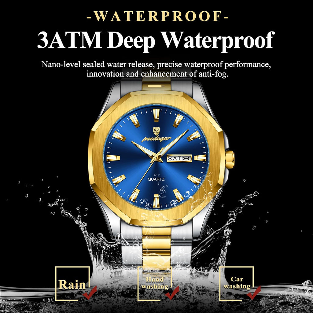 Poedagar Reloj de pulsera casual de lujo para hombre, resistente al agua, luminoso, con fecha, para hombre, de acero inoxidable, de cuarzo, para hombre