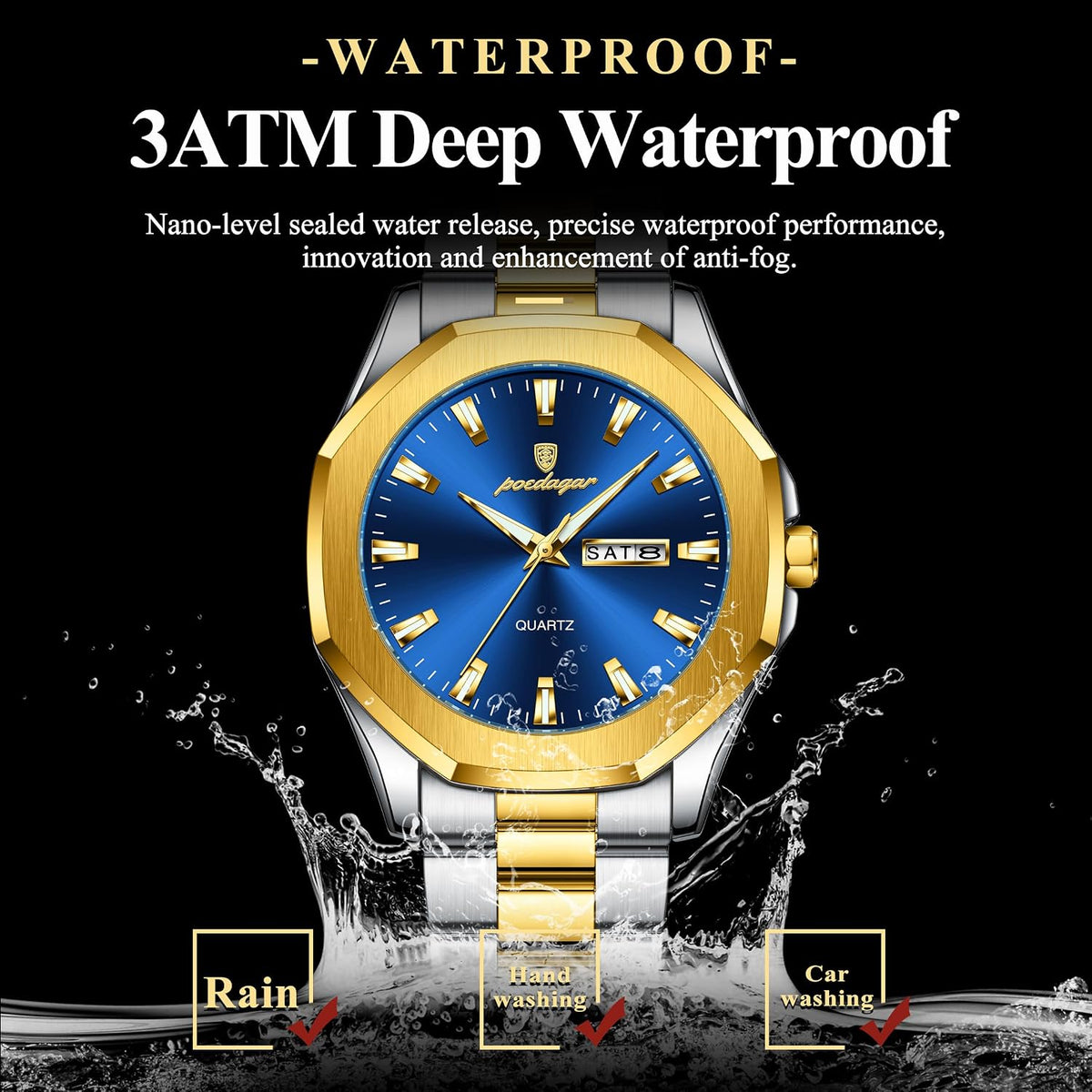 Poedagar Reloj de pulsera casual de lujo para hombre, resistente al agua, luminoso, con fecha, para hombre, de acero inoxidable, de cuarzo, para hombre