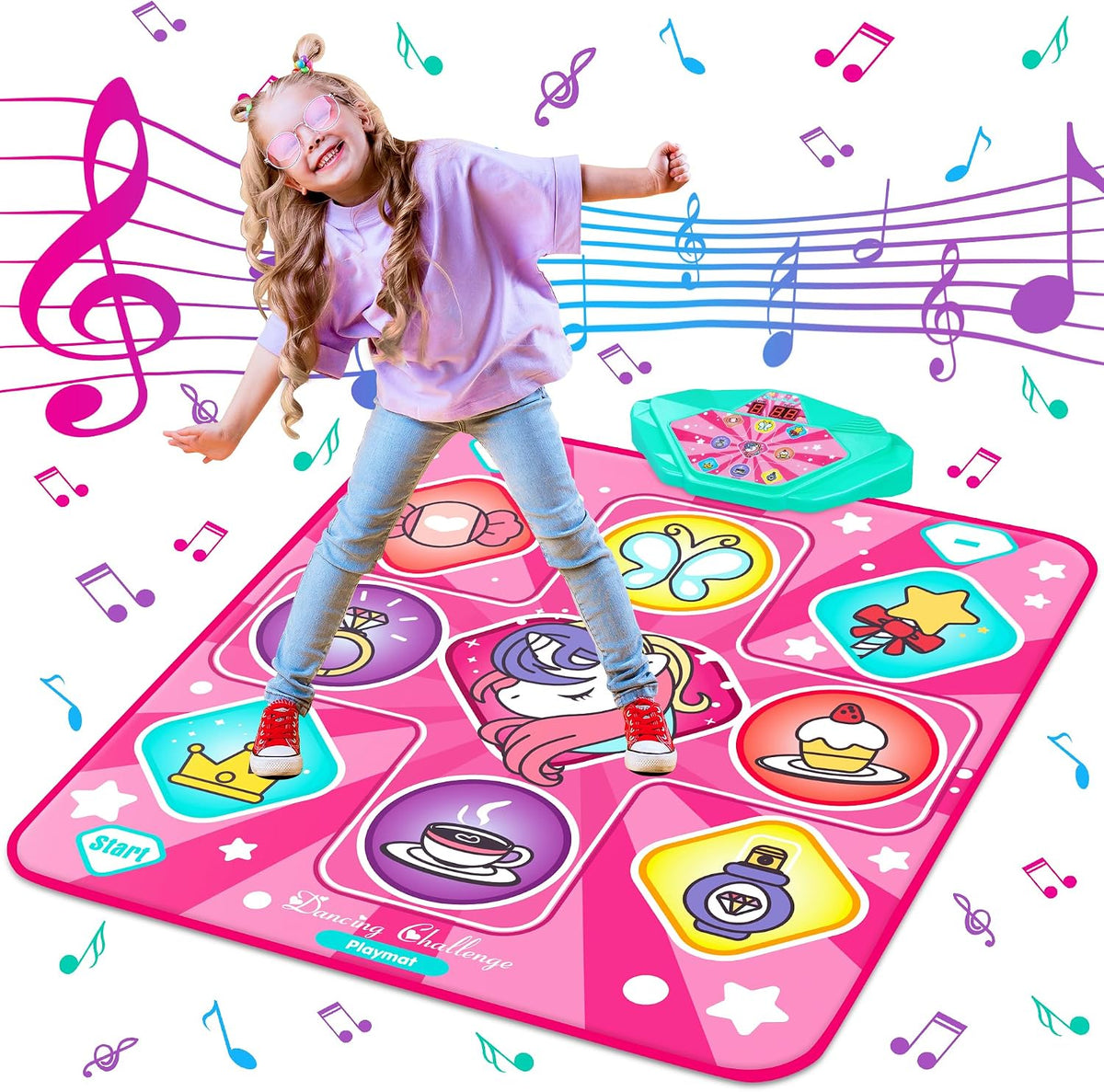 Alfombrilla de baile de unicornio para niñas, almohadilla de música LED